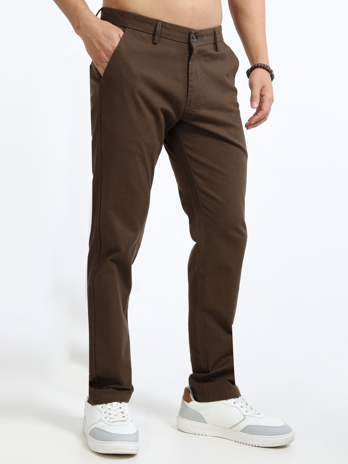 Men’s Slim Fit Brown Cotton Linen Trousers – Stylish Everyday Wear