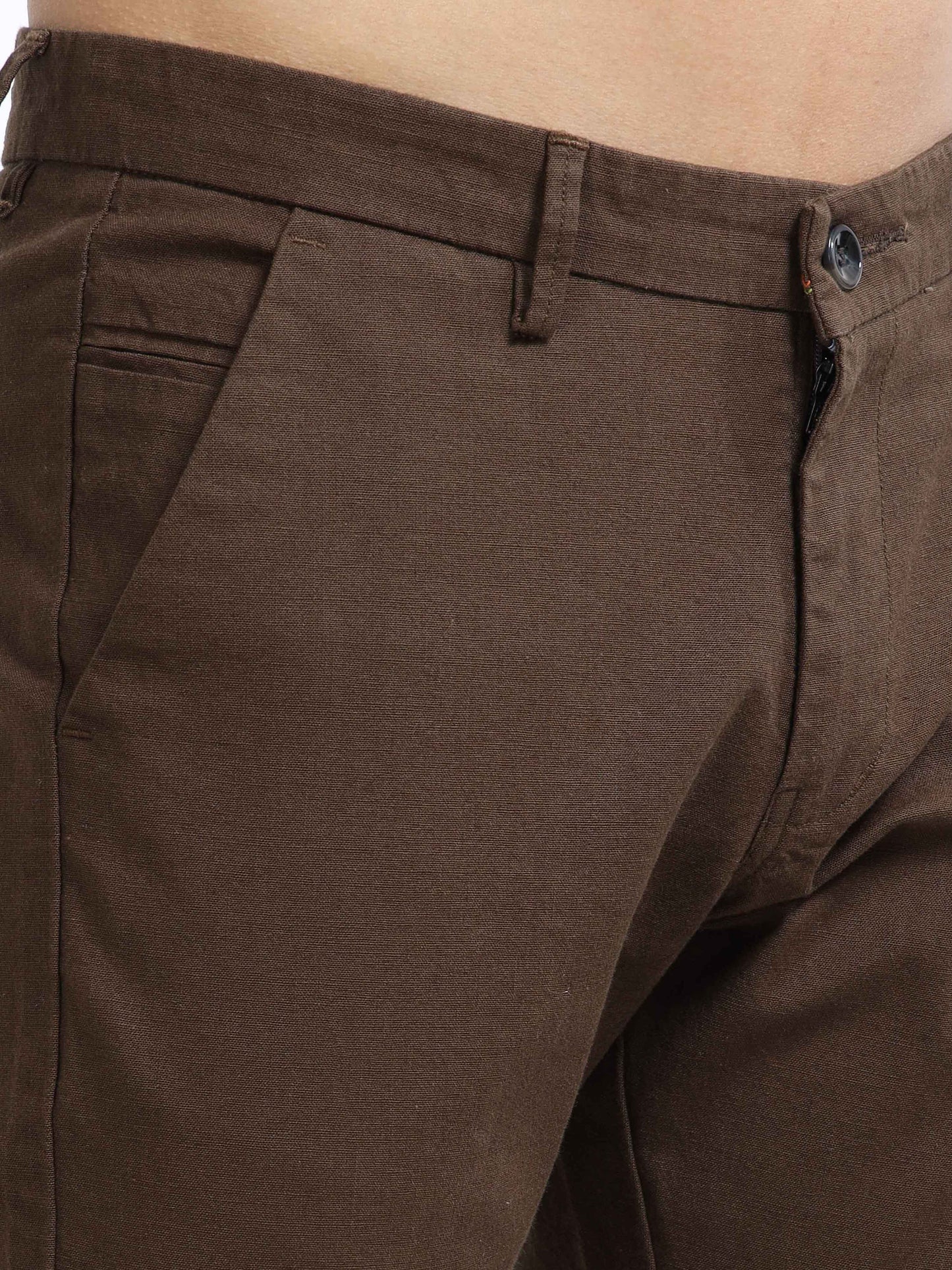 Men’s Slim Fit Brown Cotton Linen Trousers – Stylish Everyday Wear