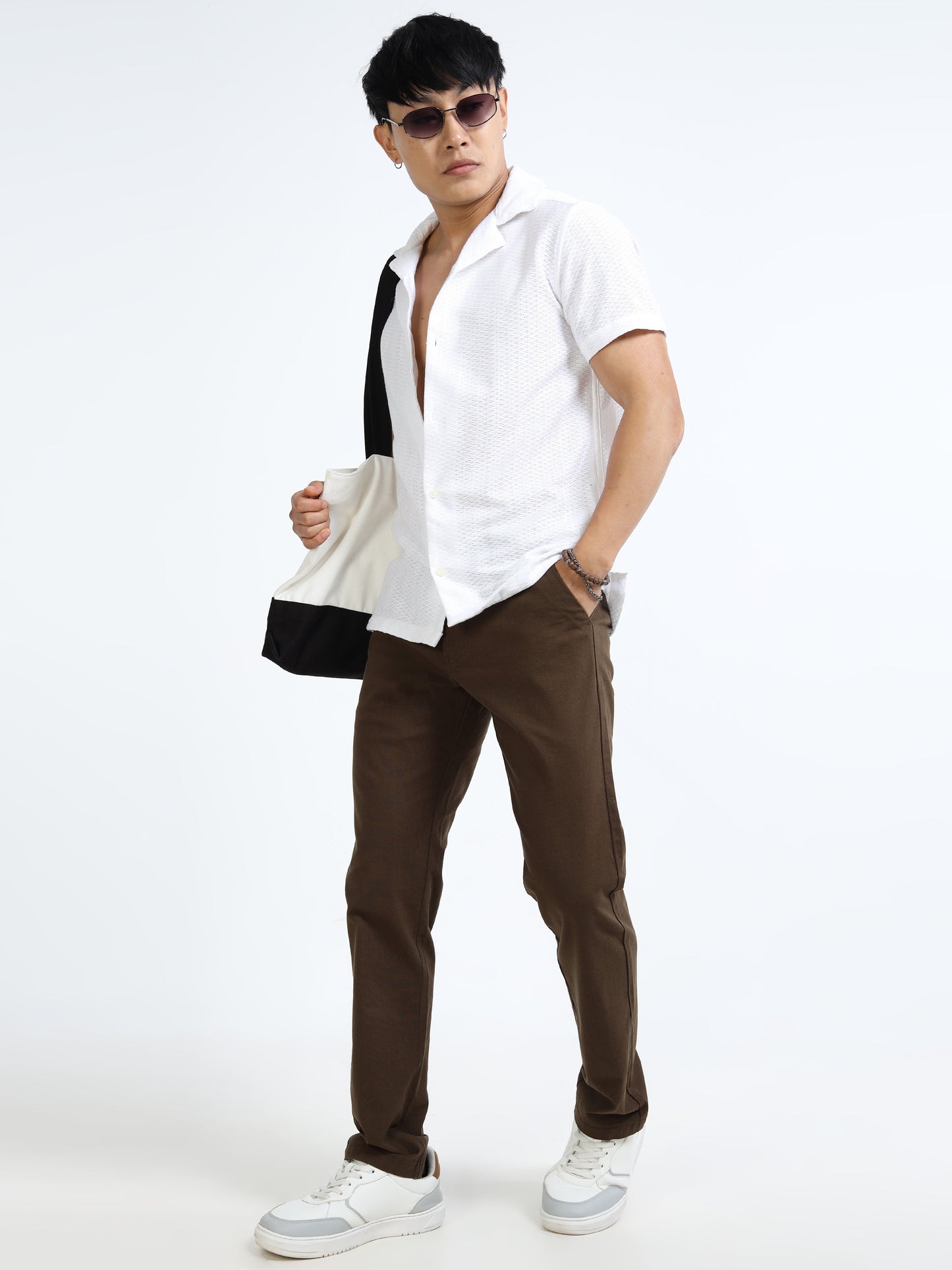 Men’s Slim Fit Brown Cotton Linen Trousers – Stylish Everyday Wear