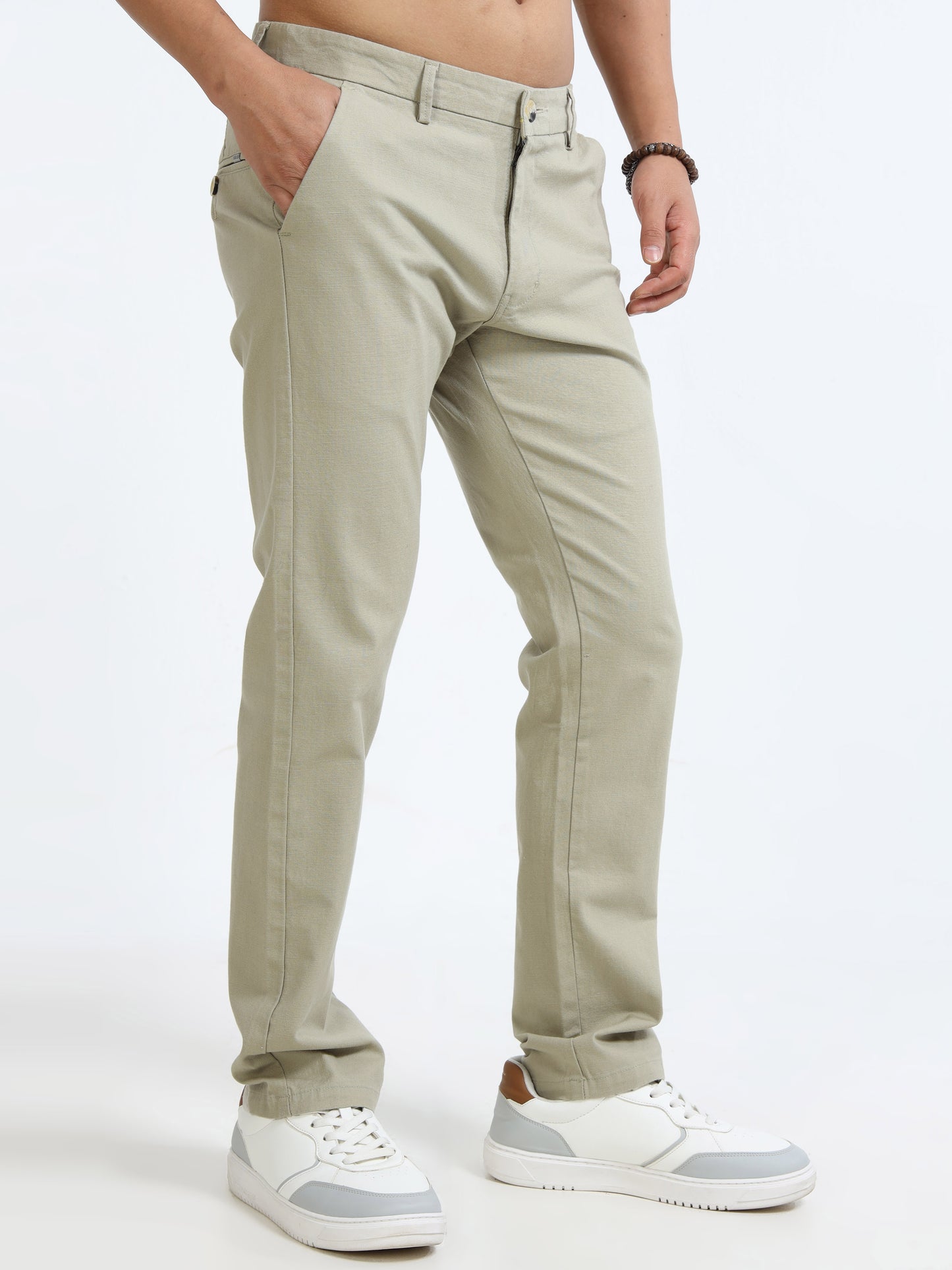 Men’s Slim Fit Beige Cotton Linen Trousers – Versatile Casual Pants