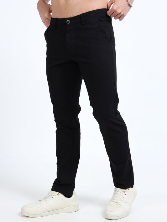 Men’s Slim Fit Black Casual Cotton Linen Trousers – Classic Wardrobe Essential
