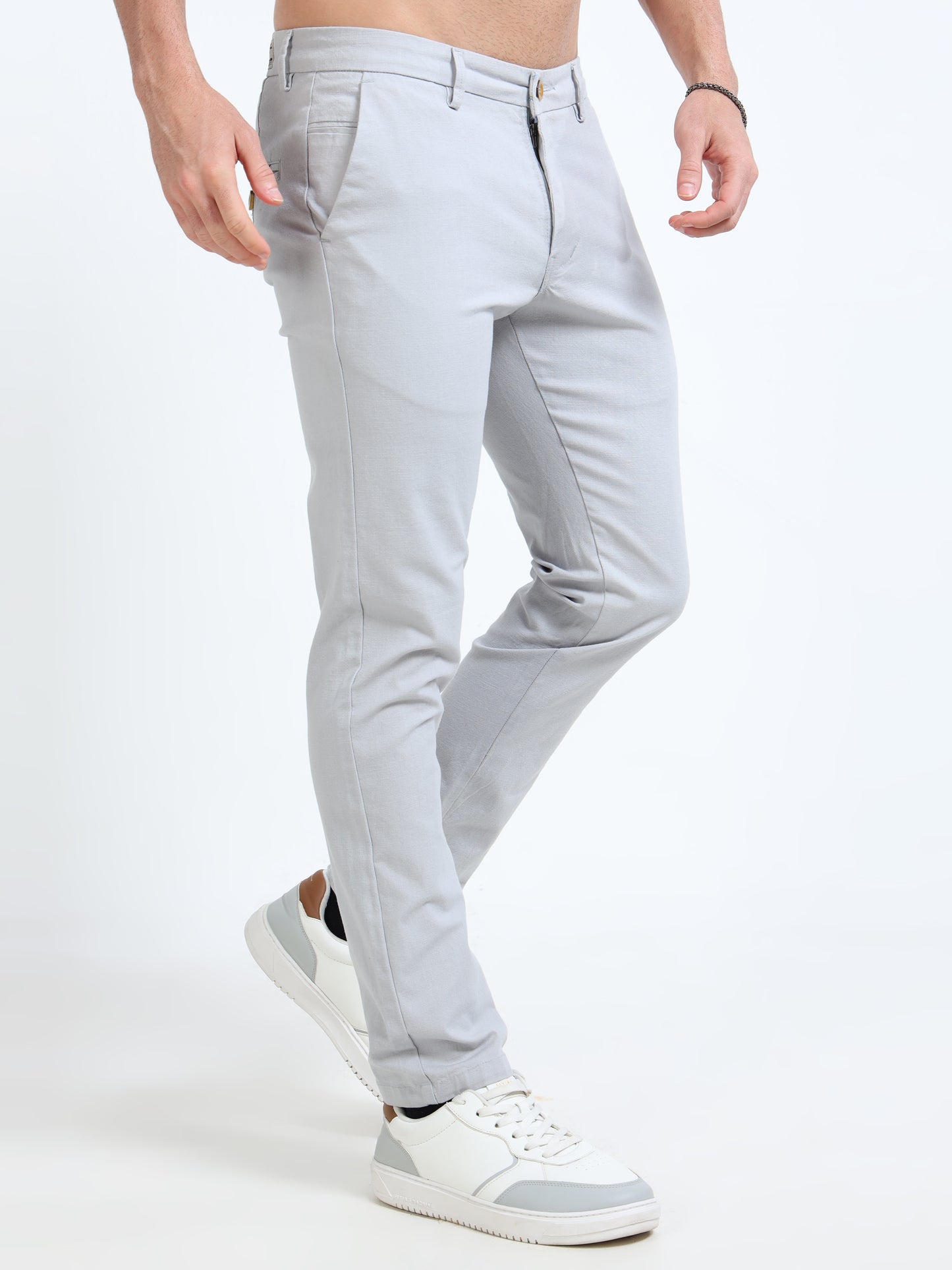 Men’s Slim Fit Light Grey Cotton Linen Trousers – Modern Everyday Style