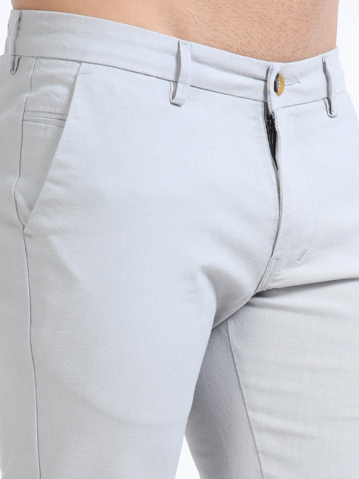 Men’s Slim Fit Light Grey Cotton Linen Trousers – Modern Everyday Style