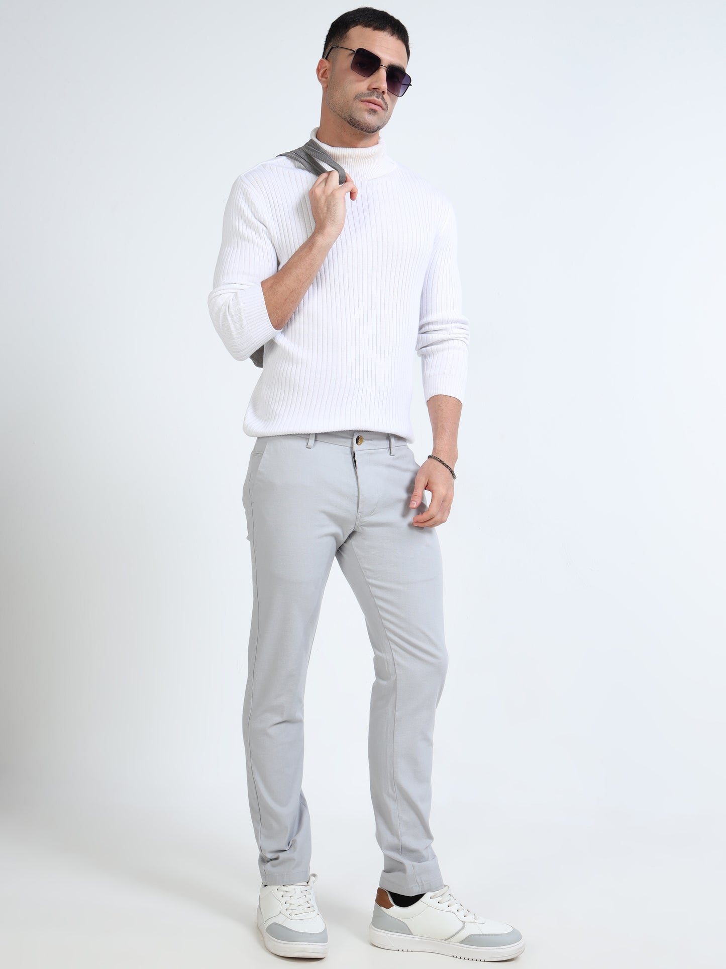 Men’s Slim Fit Light Grey Cotton Linen Trousers – Modern Everyday Style
