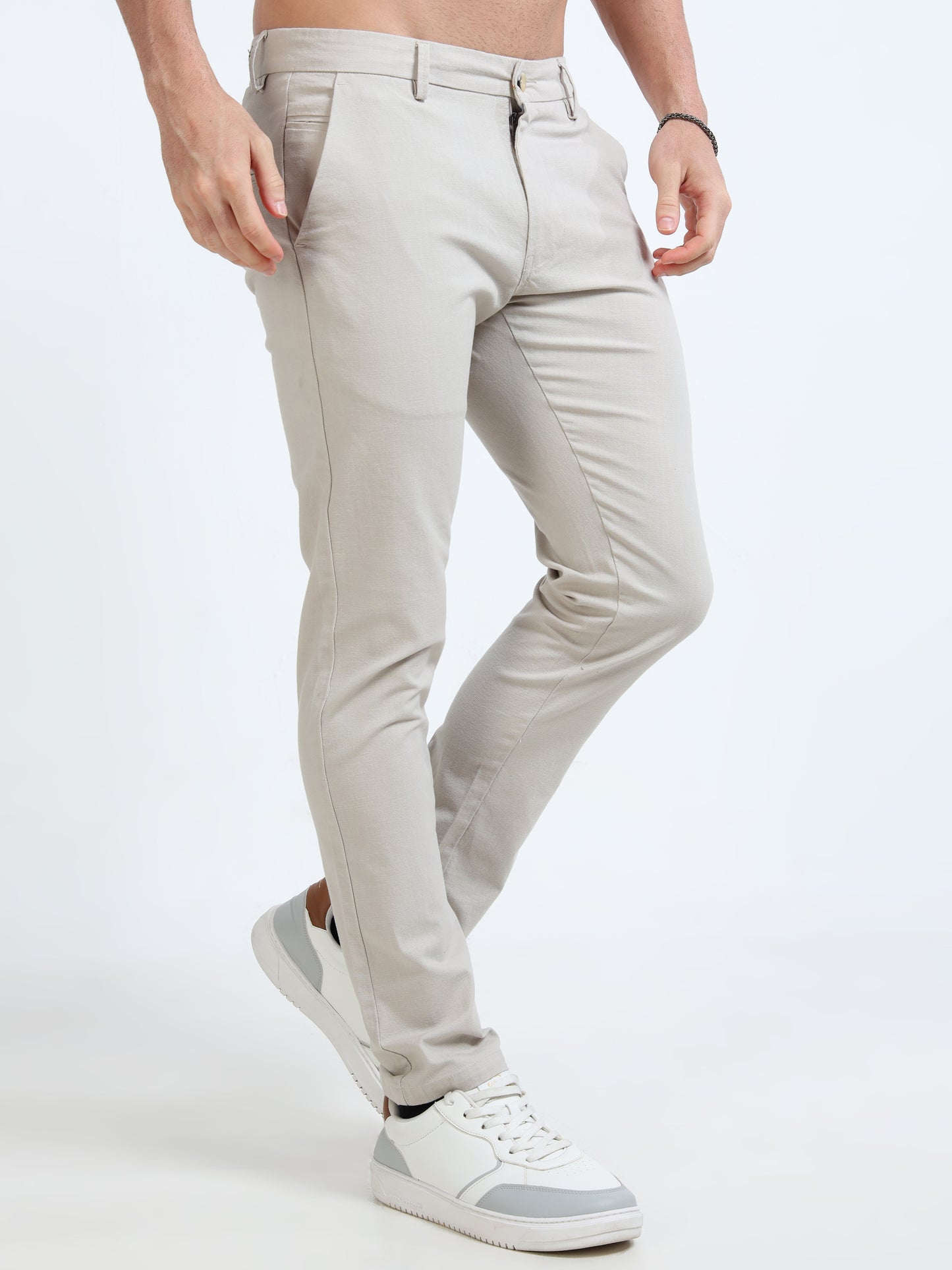 Men’s Slim Fit Cream Cotton Linen Trousers – Elegant & Comfortable