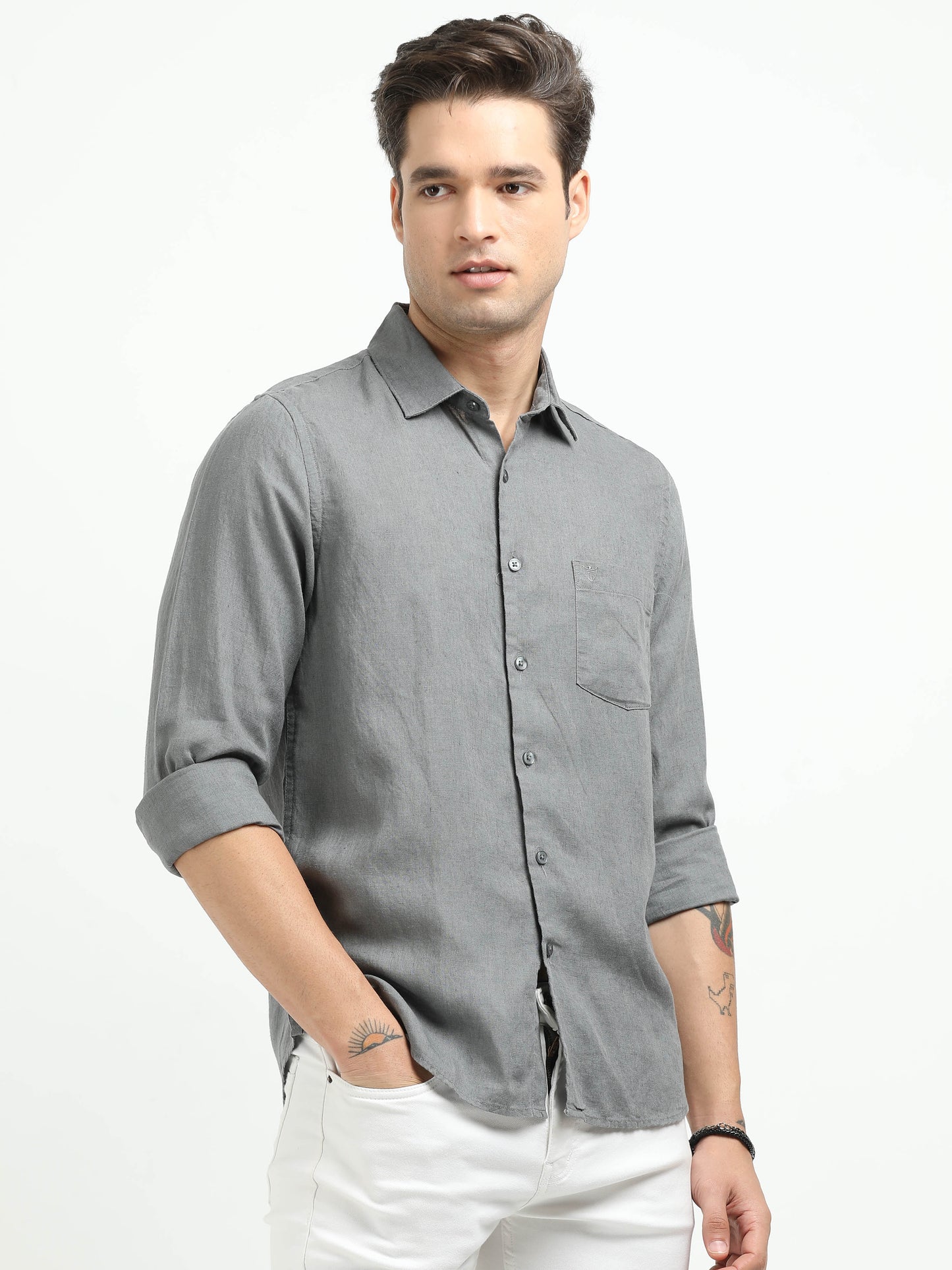 Men’s Premium Linen Casual Shirt – Grey