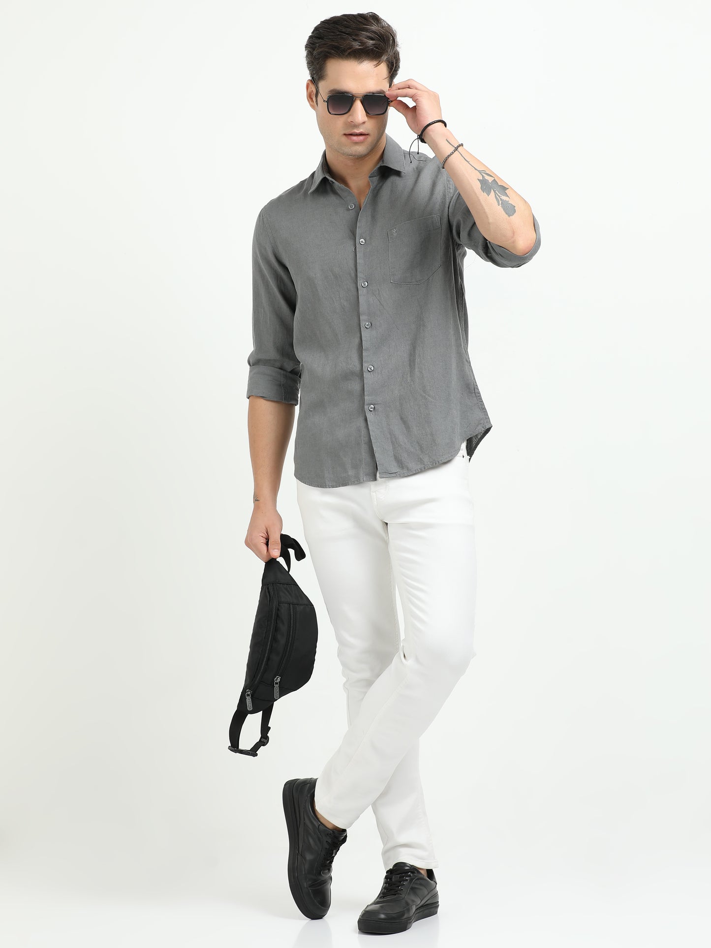 Men’s Premium Linen Casual Shirt – Grey