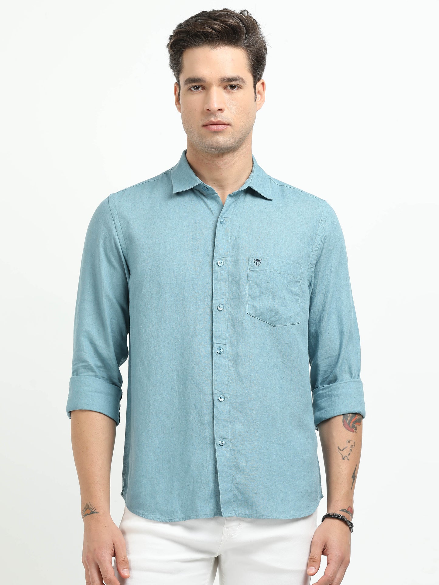 Men’s Premium Linen Casual Shirt – Light Blue