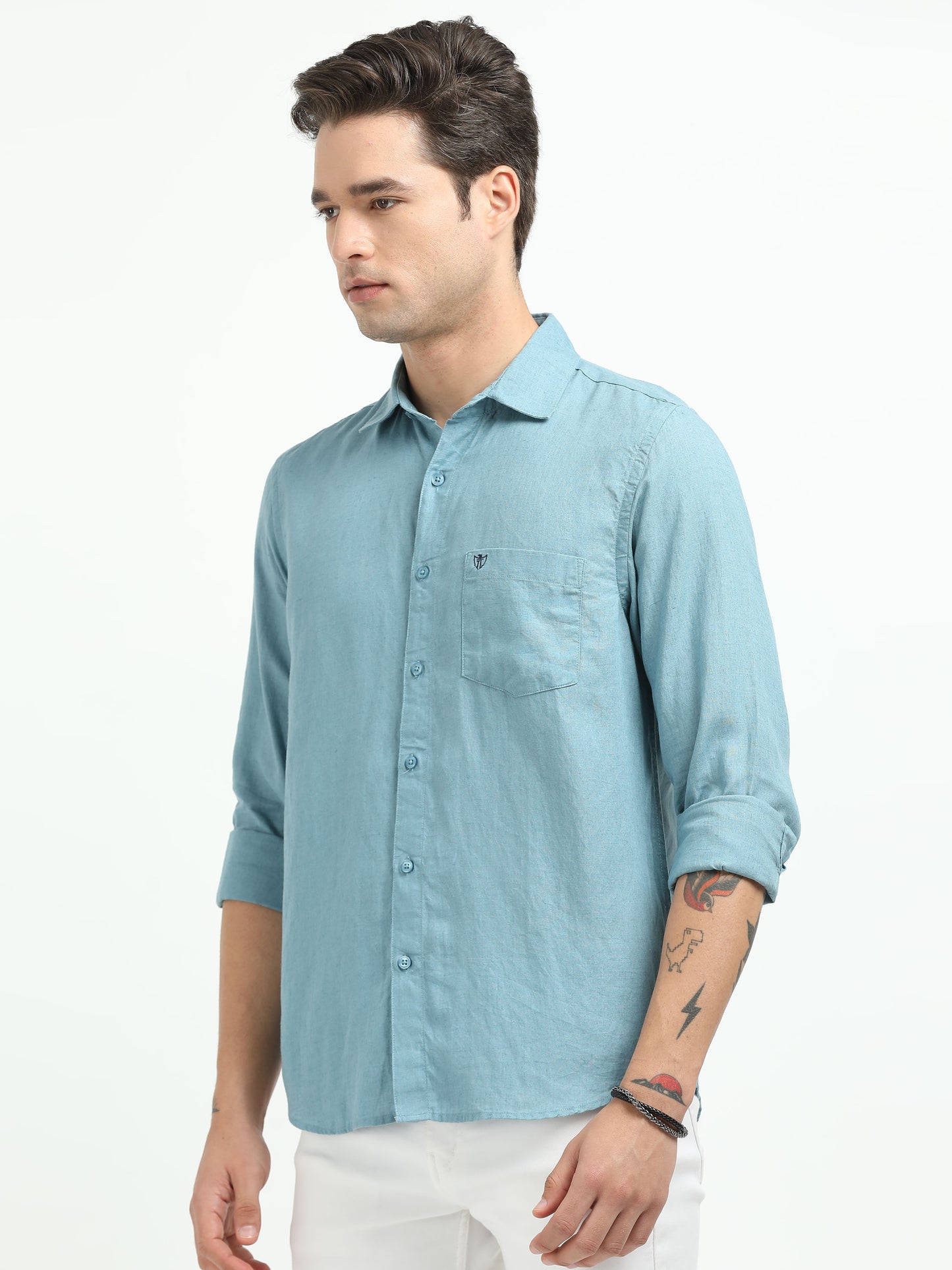 Men’s Premium Linen Casual Shirt – Light Blue
