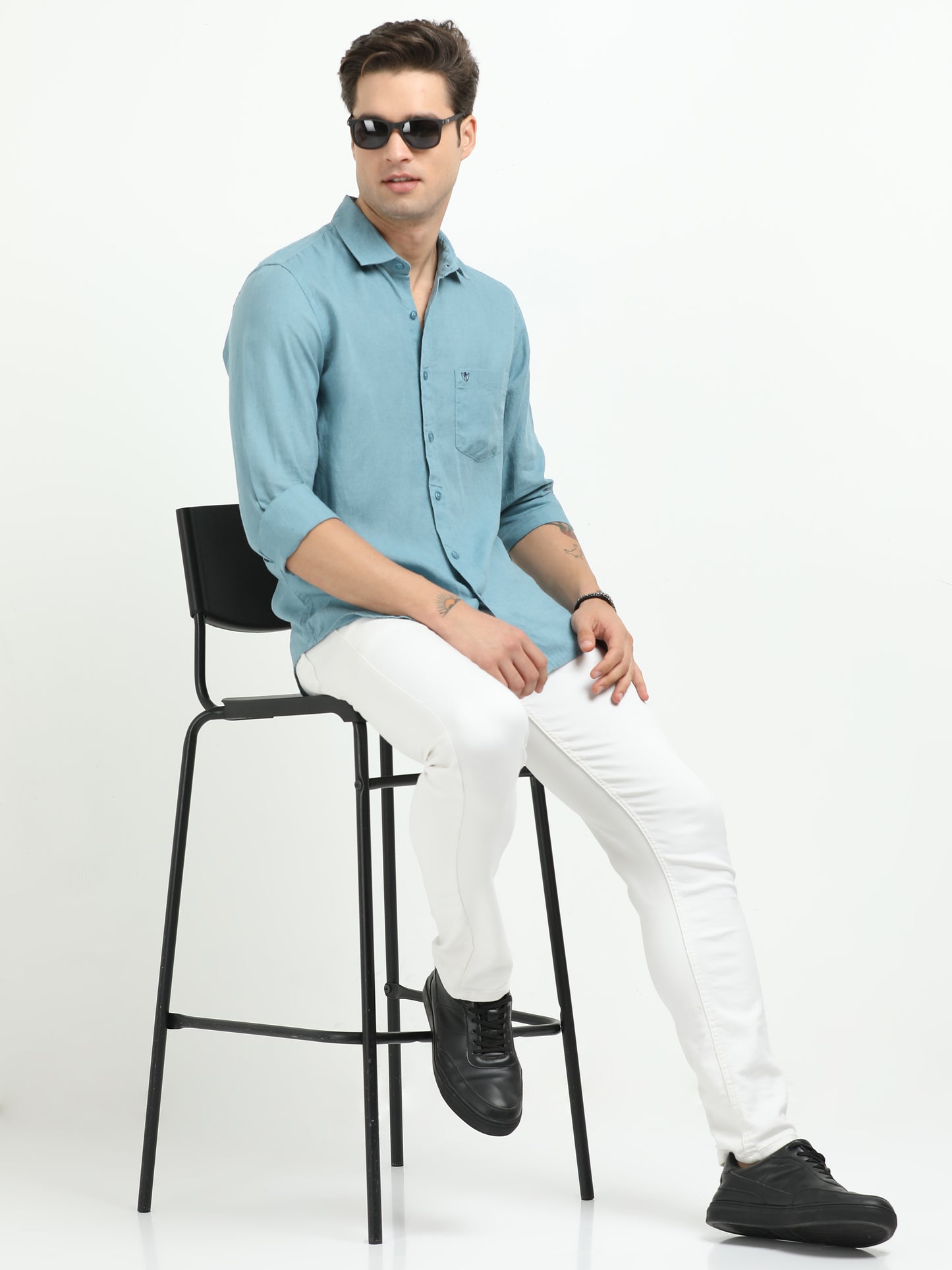 Men’s Premium Linen Casual Shirt – Light Blue