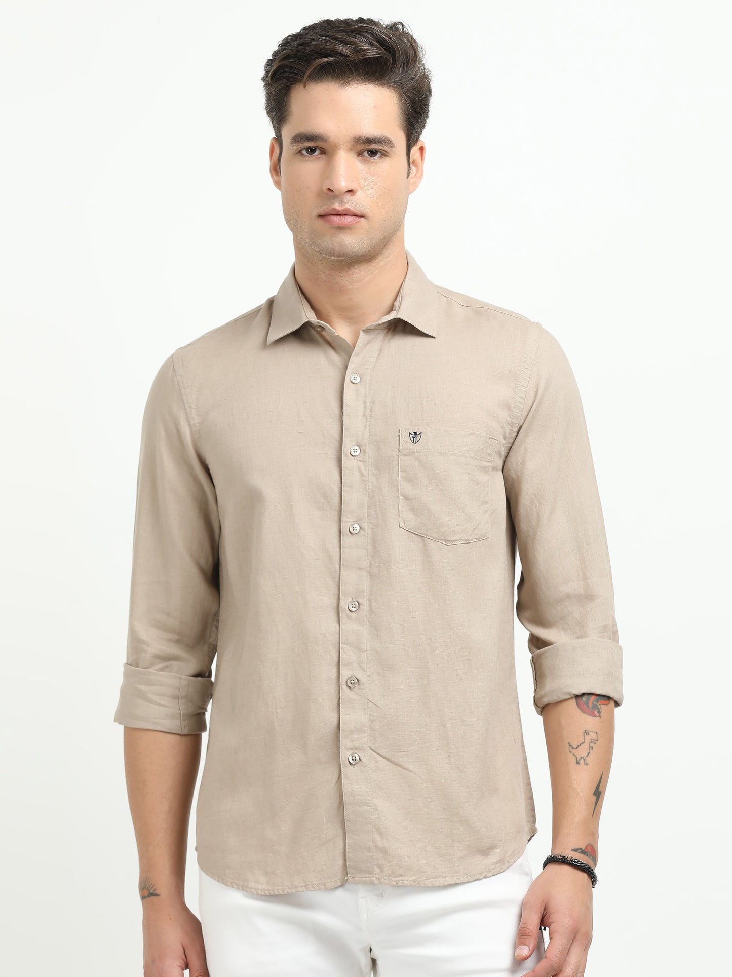 Men’s Premium Linen Casual Shirt – Beige