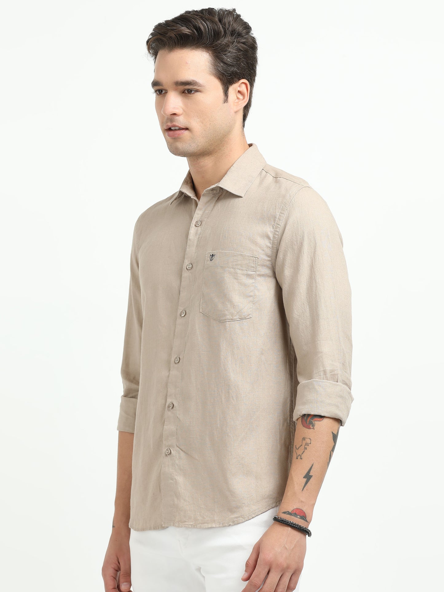 Men’s Premium Linen Casual Shirt – Beige