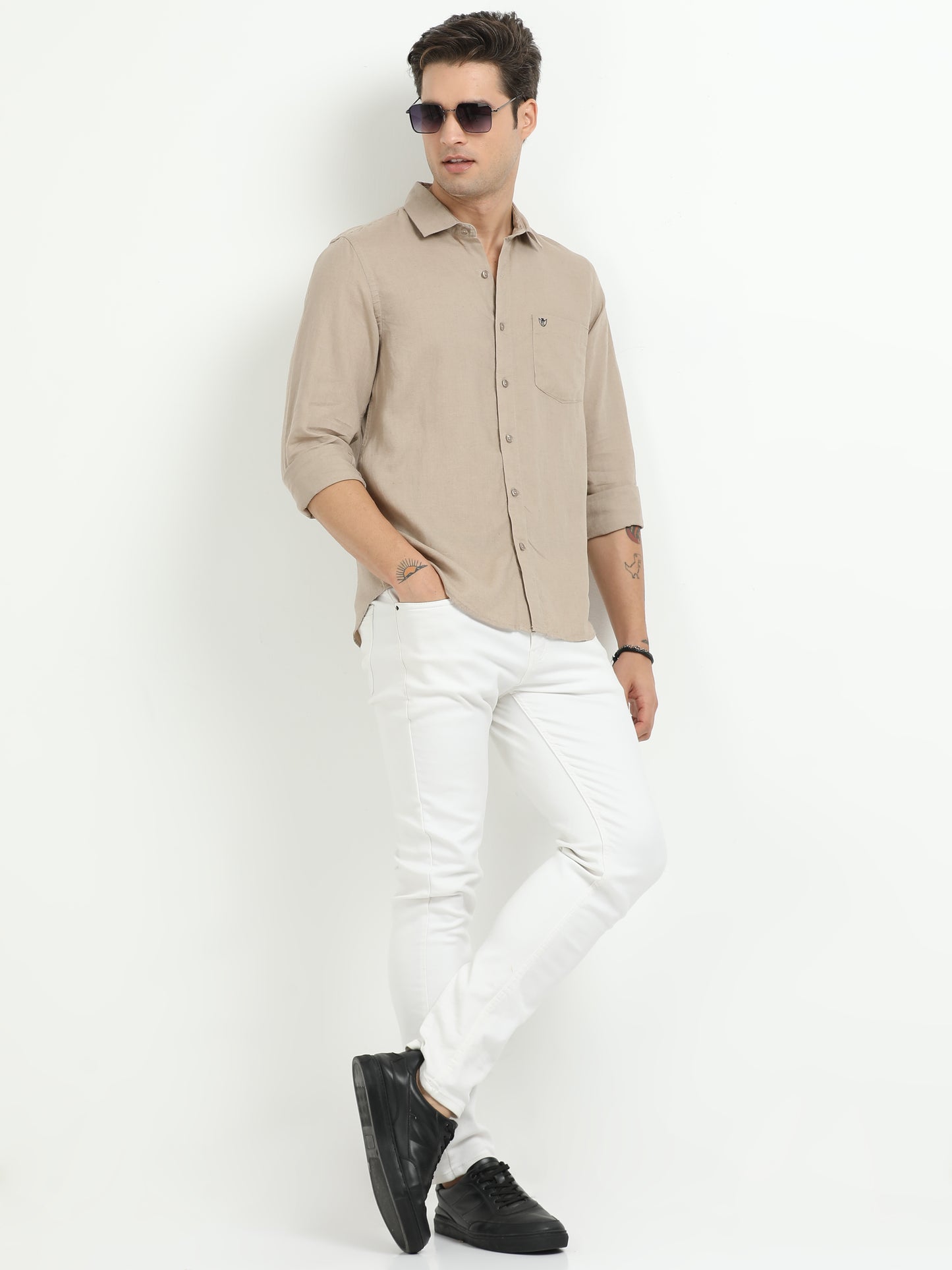 Men’s Premium Linen Casual Shirt – Beige