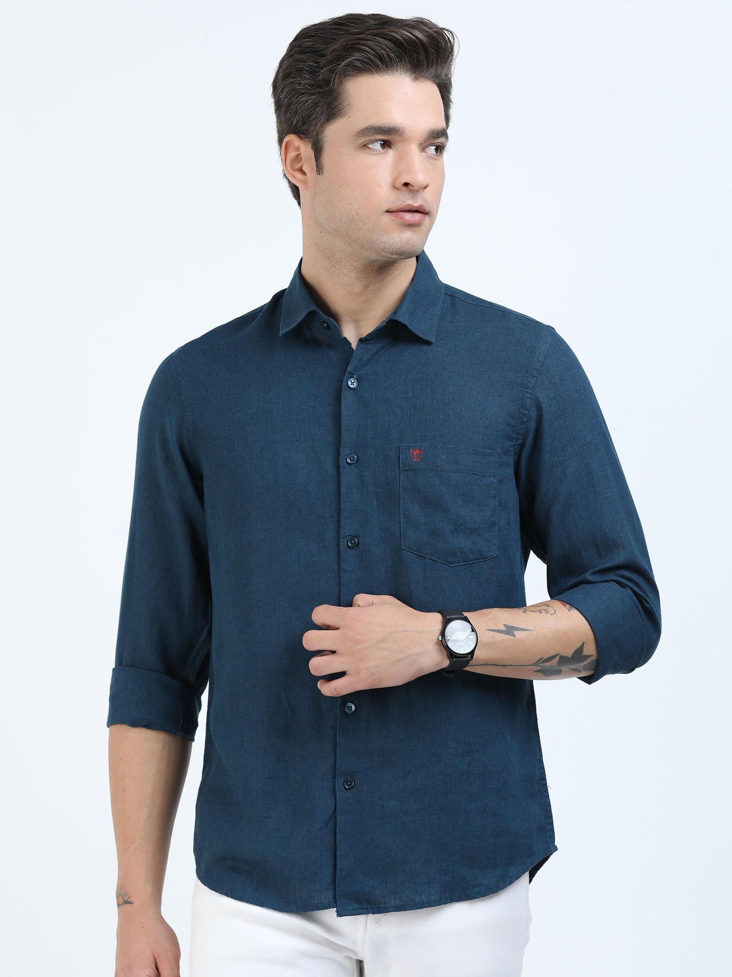 Men’s Premium Linen Casual Shirt – Navy Blue