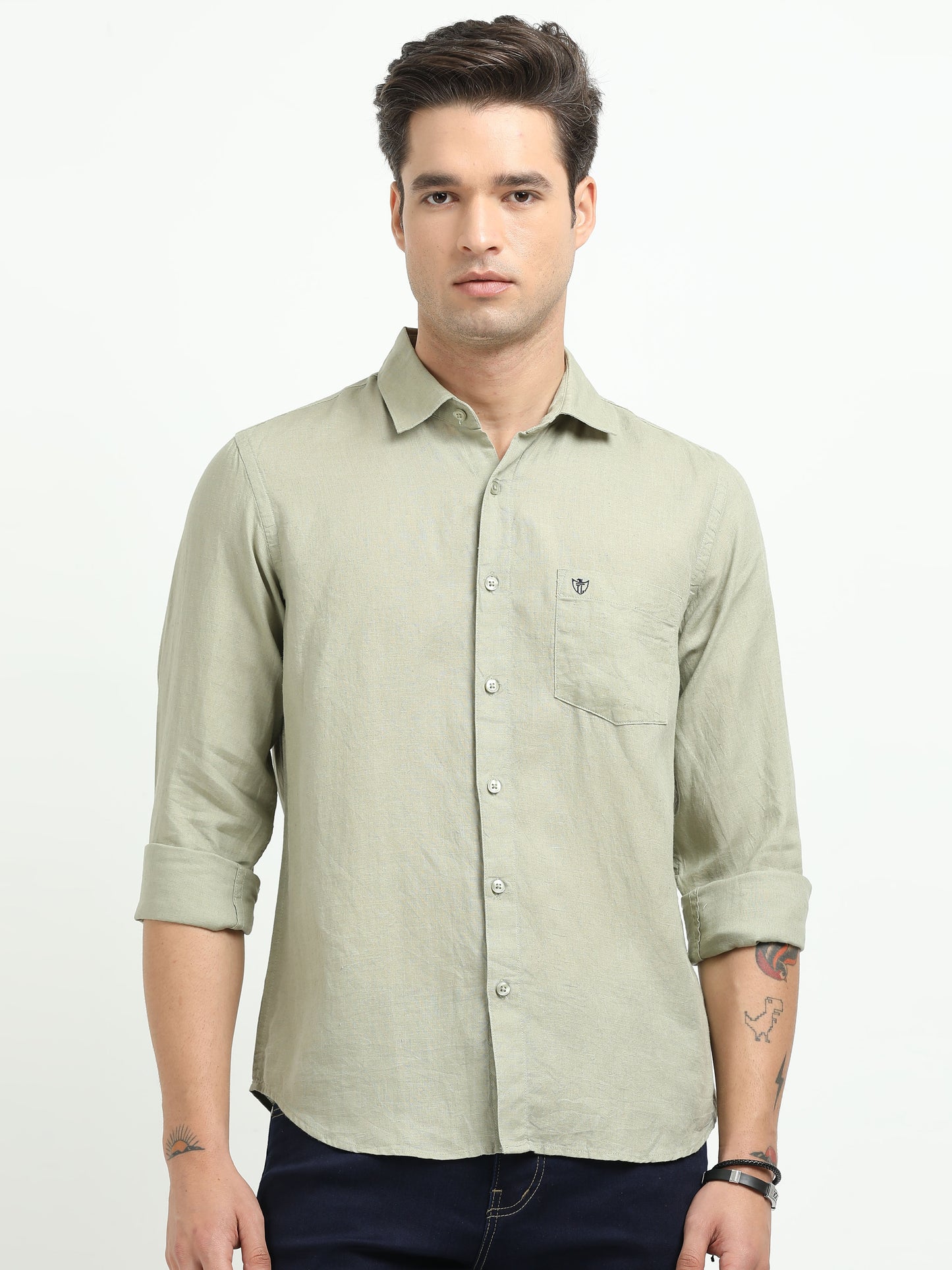 Men’s Premium Linen Casual Shirt – Olive Green