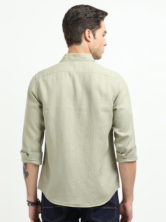 Men’s Premium Linen Casual Shirt – Olive Green