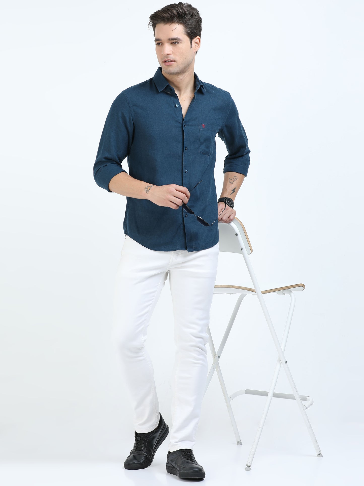 Men’s Premium Linen Casual Shirt – Navy Blue