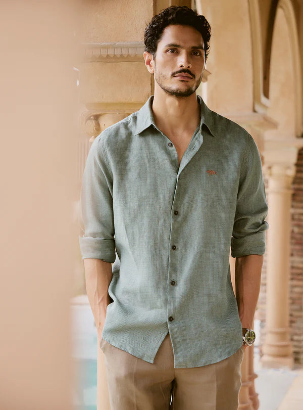 Gold Emerald Linen Check Shirt
