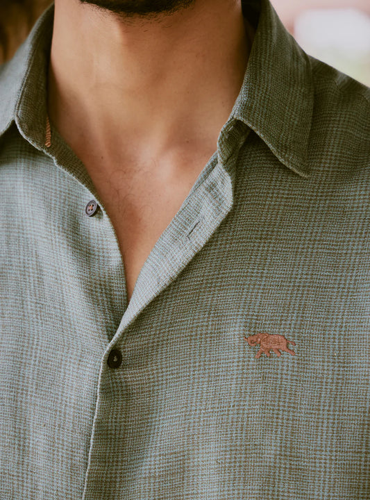 Gold Emerald Linen Check Shirt