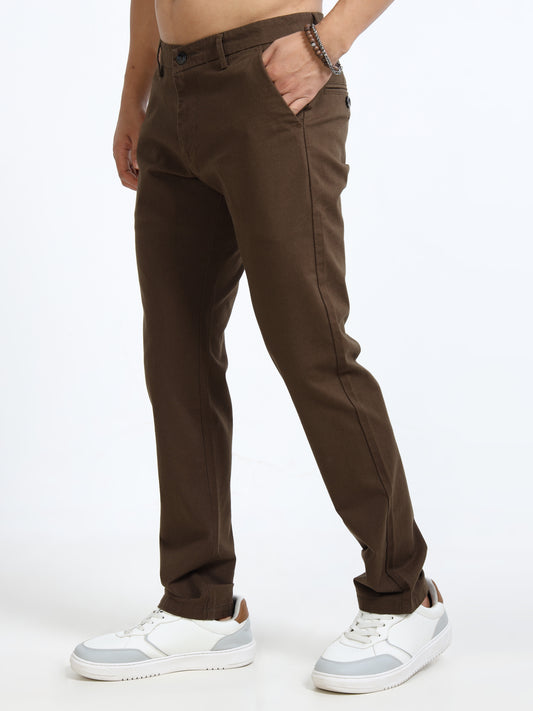 Men’s Slim Fit Brown Cotton Linen Trousers – Stylish Everyday Wear
