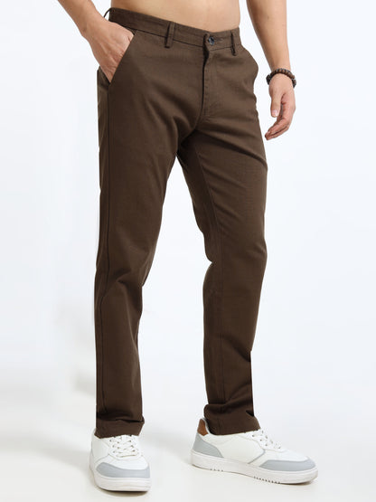 Men’s Slim Fit Brown Cotton Linen Trousers – Stylish Everyday Wear