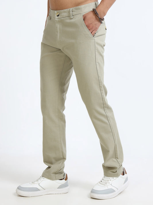 Men’s Slim Fit Beige Cotton Linen Trousers – Versatile Casual Pants