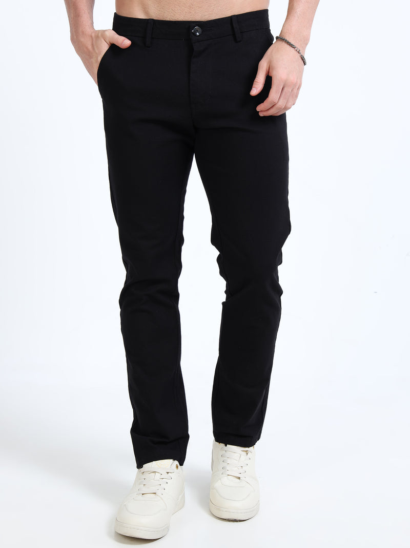 Men’s Slim Fit Black Casual Cotton Linen Trousers – Classic Wardrobe Essential