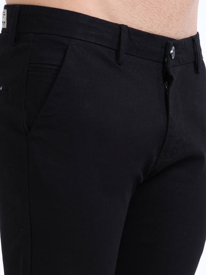 Men’s Slim Fit Black Casual Cotton Linen Trousers – Classic Wardrobe Essential
