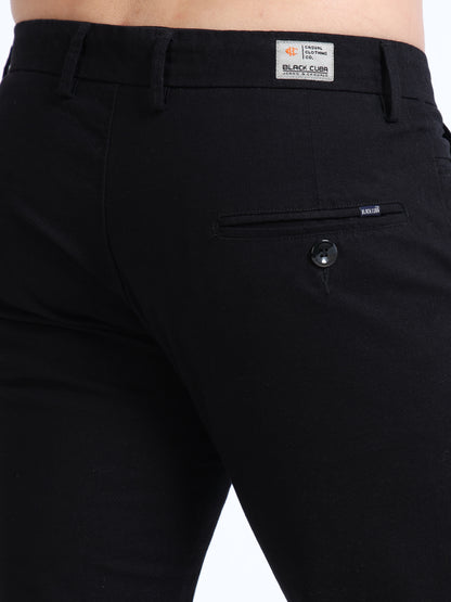 Men’s Slim Fit Black Casual Cotton Linen Trousers – Classic Wardrobe Essential