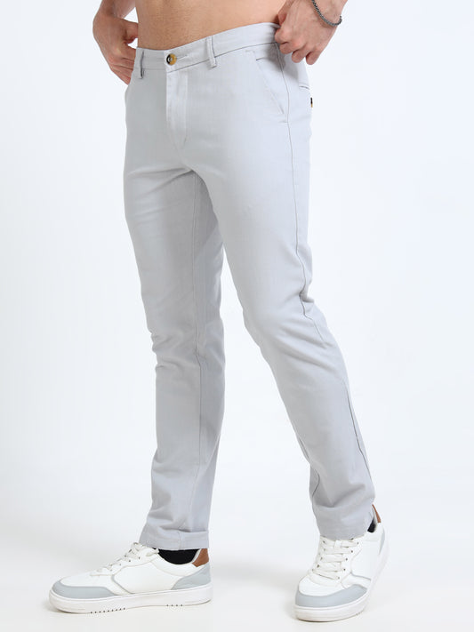 Men’s Slim Fit Light Grey Cotton Linen Trousers – Modern Everyday Style