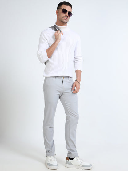 Men’s Slim Fit Light Grey Cotton Linen Trousers – Modern Everyday Style