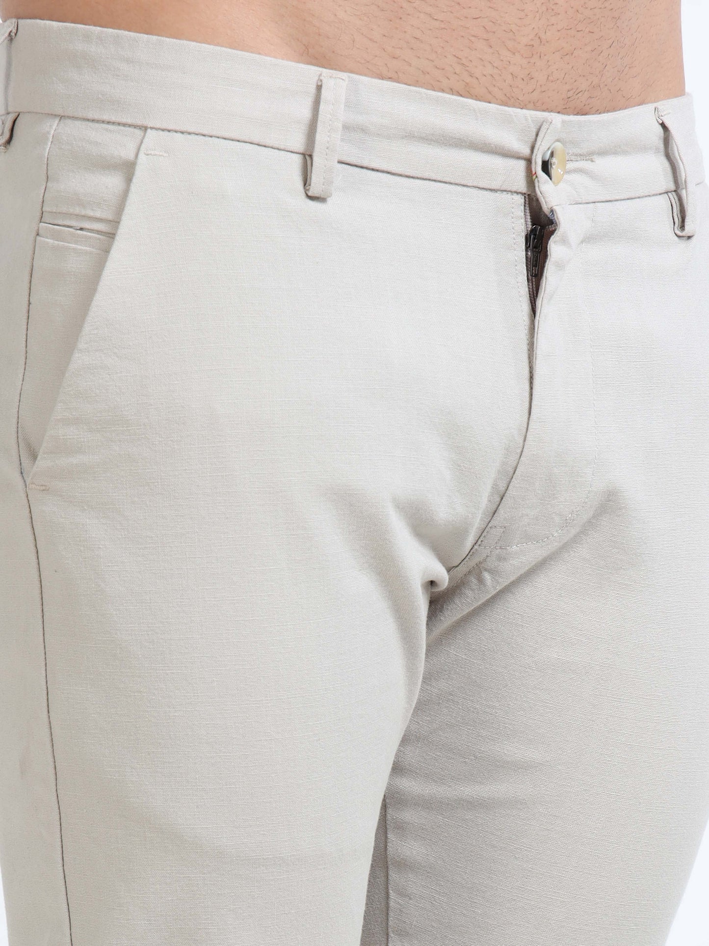 Men’s Slim Fit Cream Cotton Linen Trousers – Elegant & Comfortable