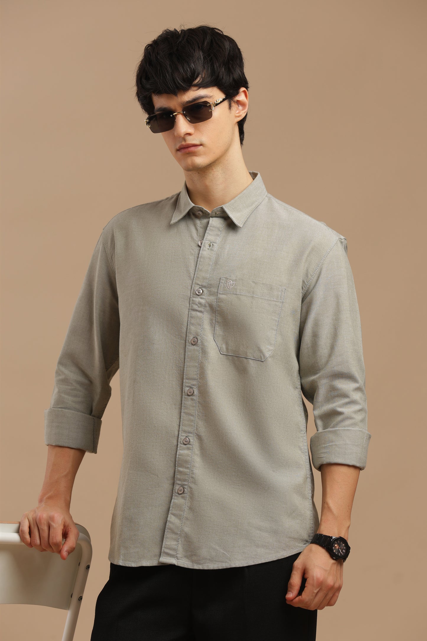 Men’s Premium Oxford Cotton Shirt – Light Grey