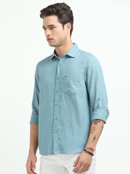 Men’s Premium Linen Casual Shirt – Light Blue