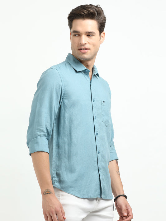 Men’s Premium Linen Casual Shirt – Light Blue