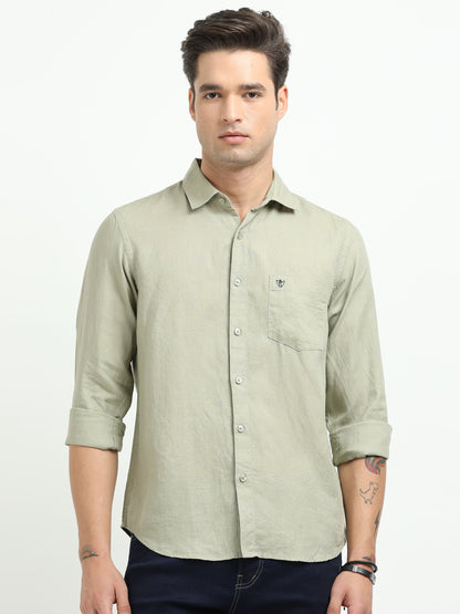 Men’s Premium Linen Casual Shirt – Olive Green