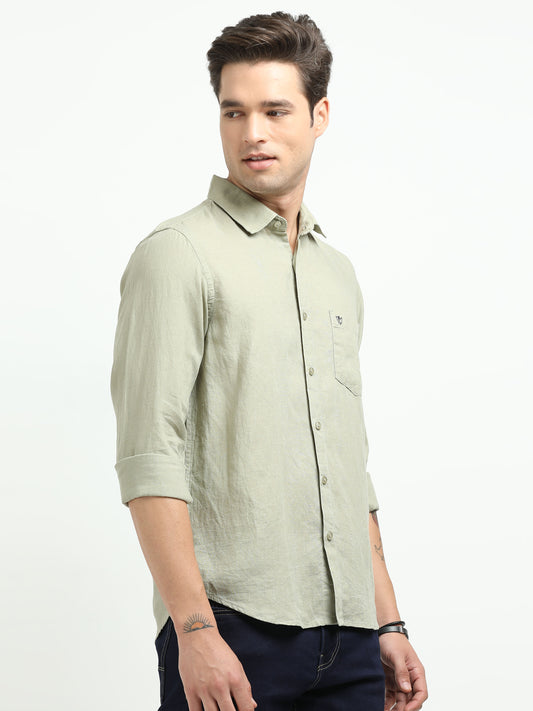 Men’s Premium Linen Casual Shirt – Olive Green
