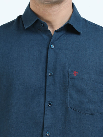 Men’s Premium Linen Casual Shirt – Navy Blue