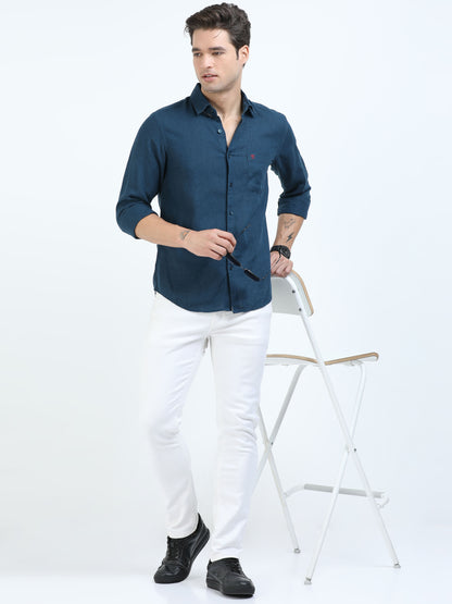 Men’s Premium Linen Casual Shirt – Navy Blue